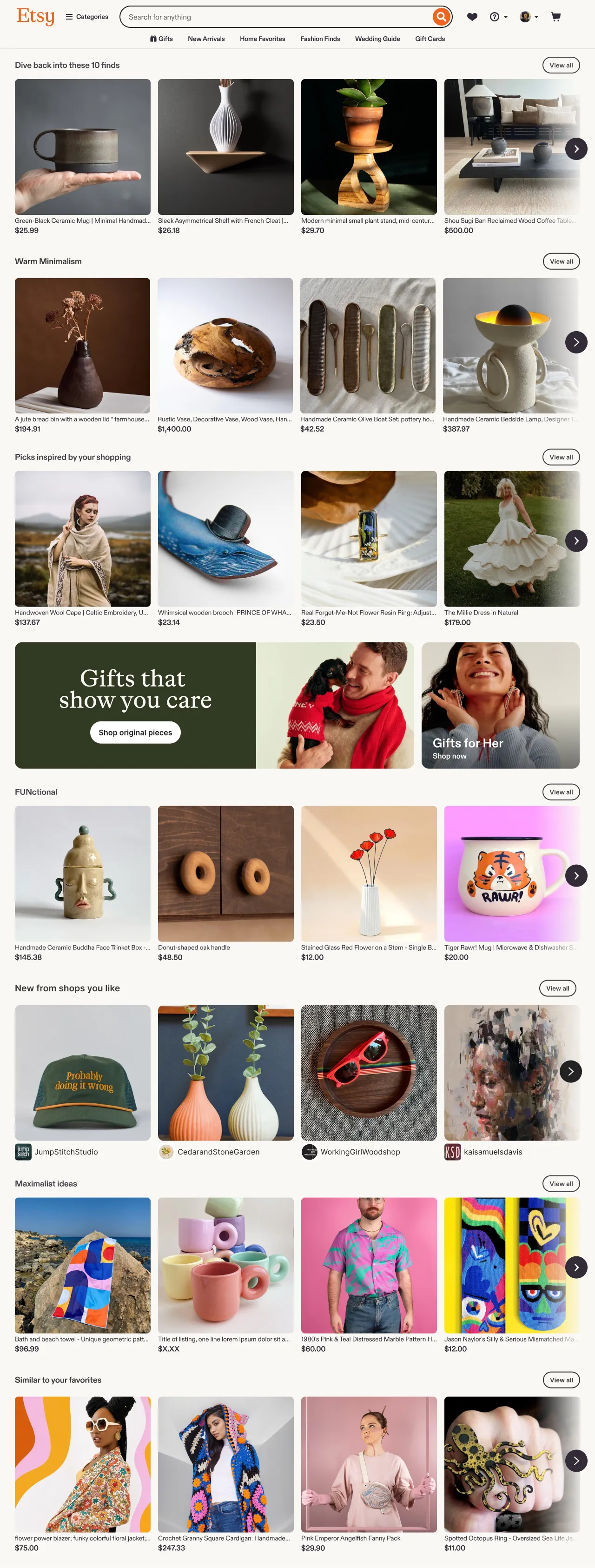 Etsy homepage, today
